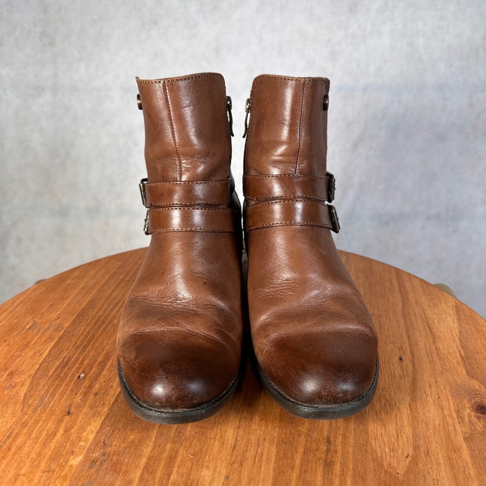 Bussola Antwerpen Ankle Boots Womens 39 Brown Good Leather Buckle Moto Zip - Picture 2 of 14